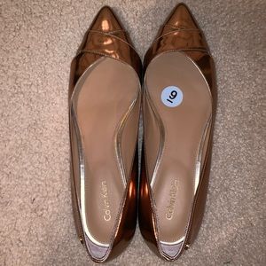 Calvin Klein bronze pointed toe dress flats
